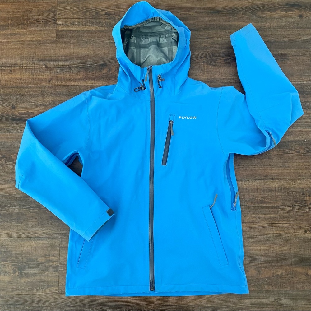 Mens Flylow Jacket, blue, size large. Ski Snowboard Shell.